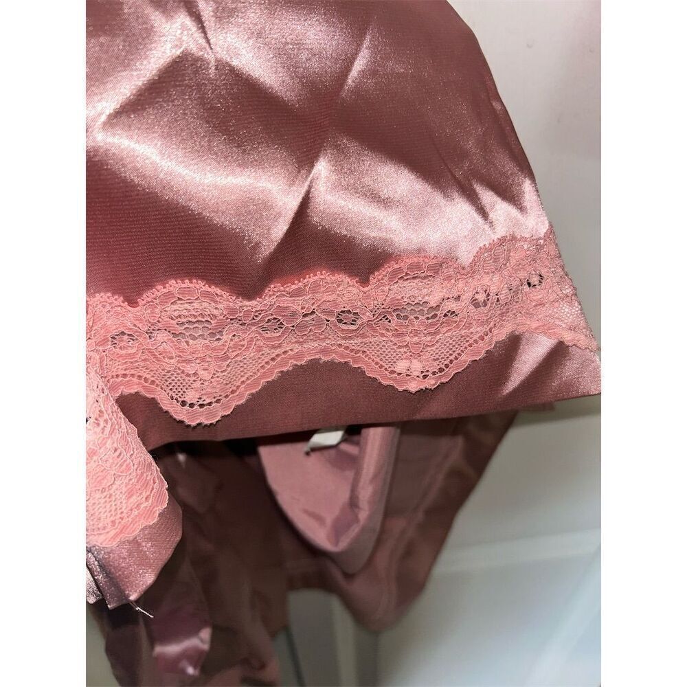 Ekouaer Women's 2XL Pink Satin Kimono Robe with Lace Trim - Picture 5 of 7